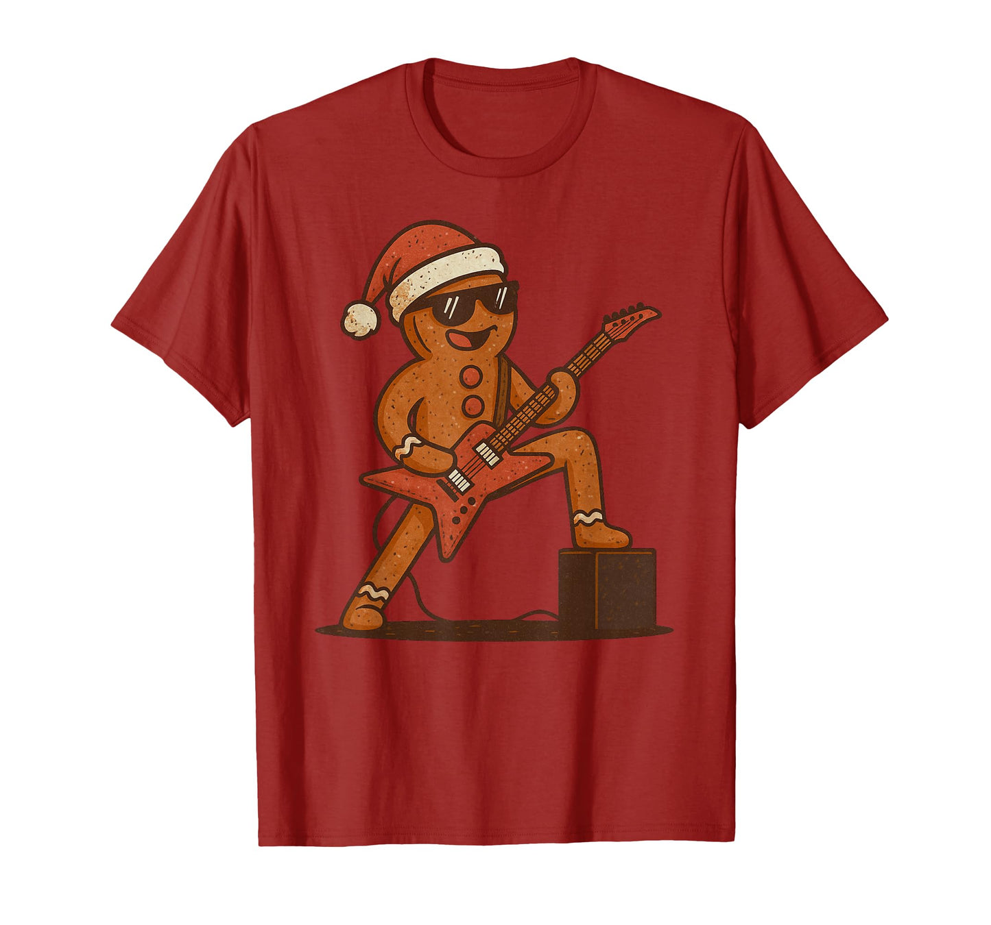 Gingerbread Playing Rock Guitar Christmas Vintage Funny Xmas T-Shirt