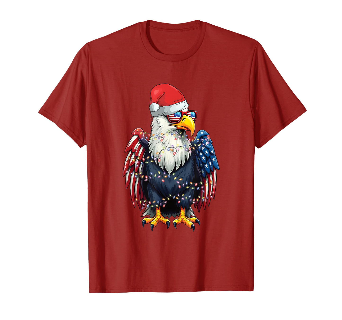 Patriotic Eagle Christmas Lights Santa Hat American Flag T-Shirt