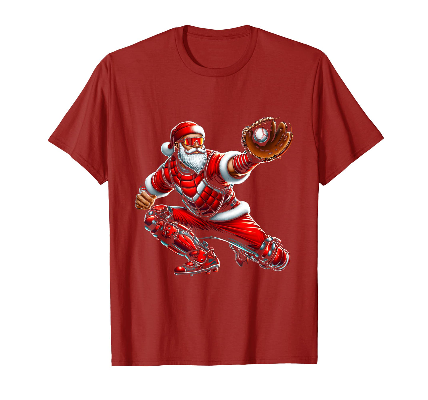 Santa Playing Baseball Catcher Merry Christmas Sport Player T-Shirt