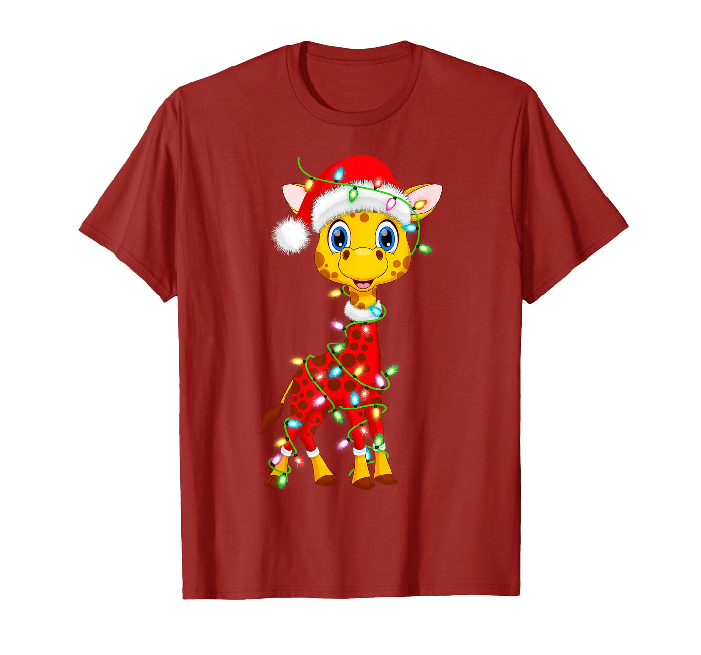Giraffe Christmas Lights Santa Costume Cute Animal Xmas T-Shirt
