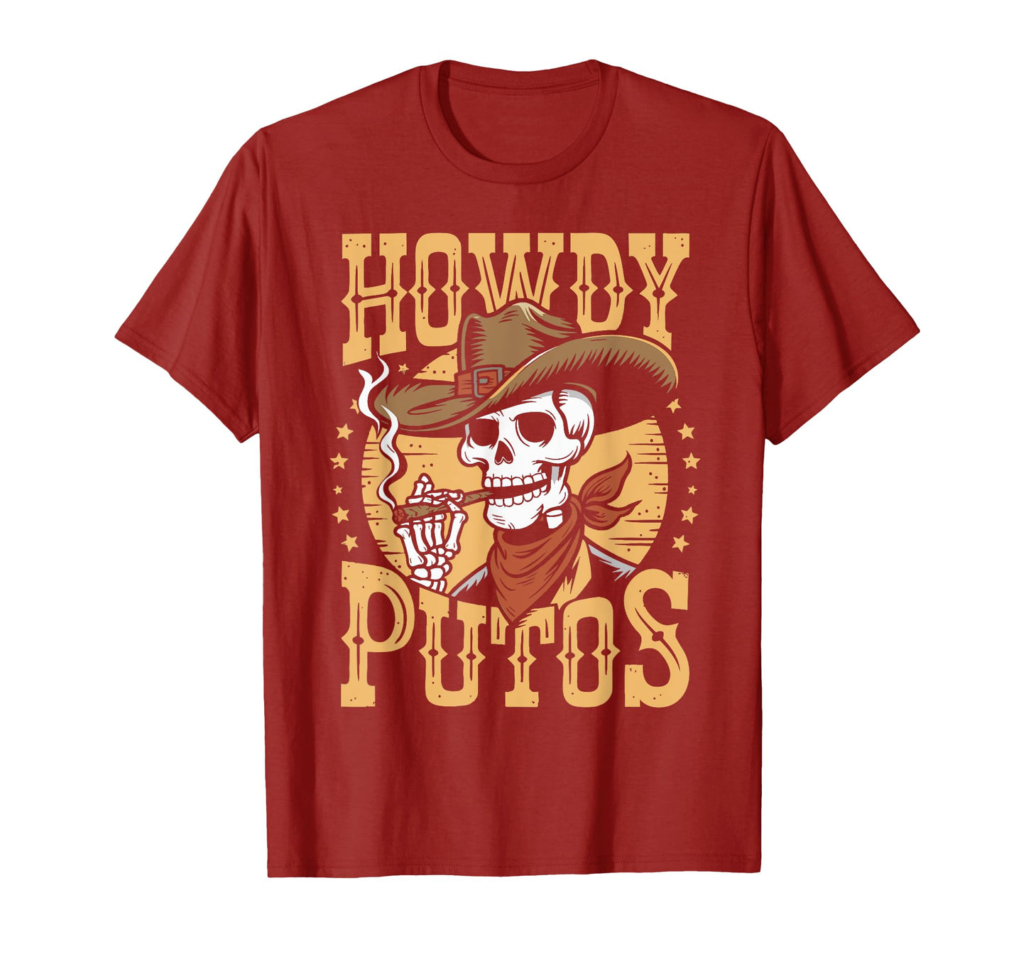 Vintage Howdy Putos Skull Cowboy Western Country Spanish T-Shirt