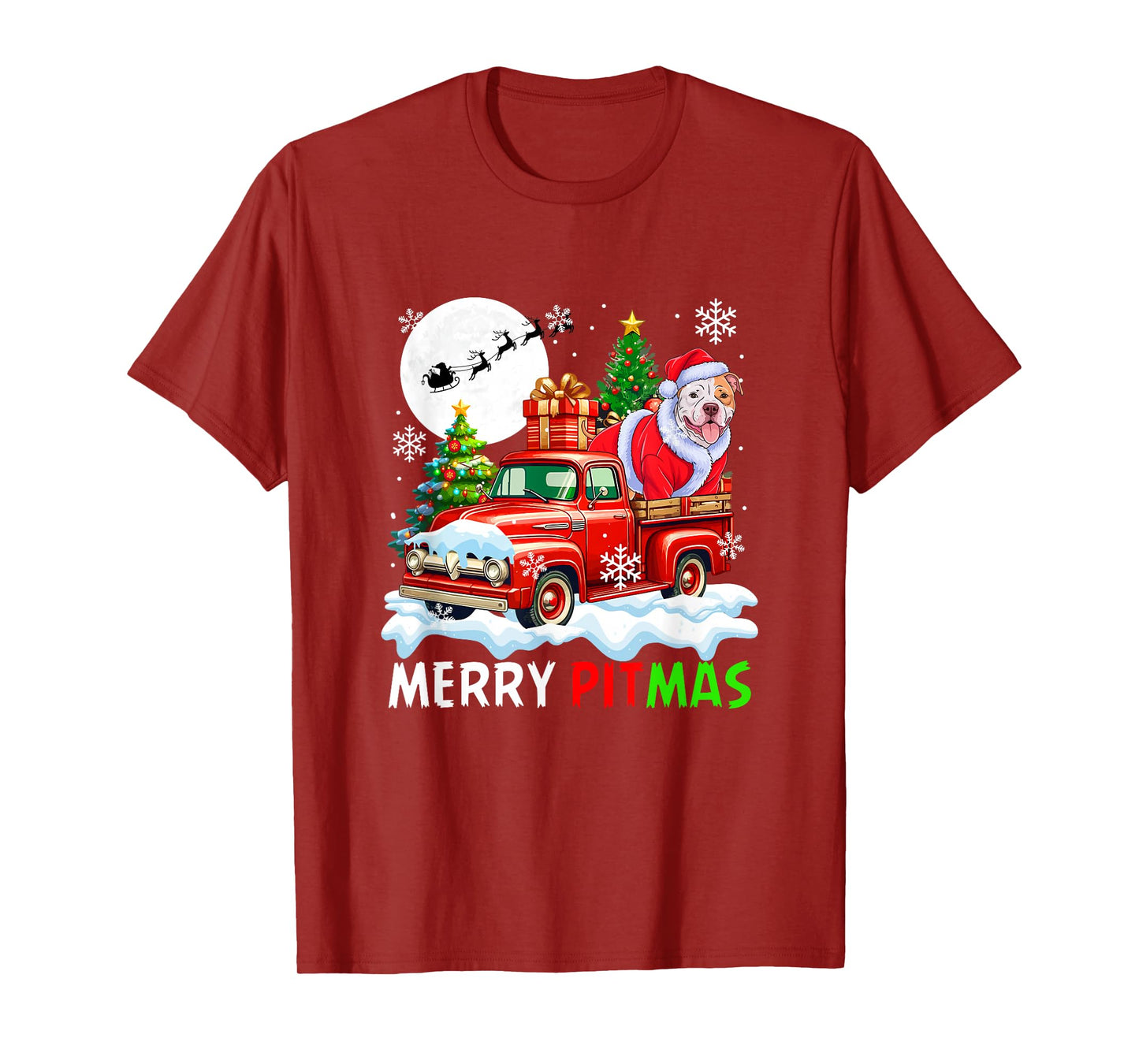 Merry Christmas Santa Pit Bull On Pickup Truck Owner Kids T-Shirt