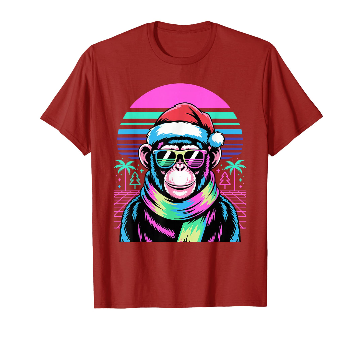 Christmas Synthwave Chimpanzee Sunglasses Chimpanzees T-Shirt