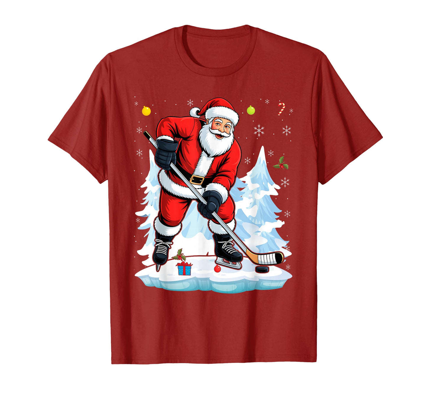Santa Playing Hockey Christmas Pajama Cool Sport X-Mas T-Shirt