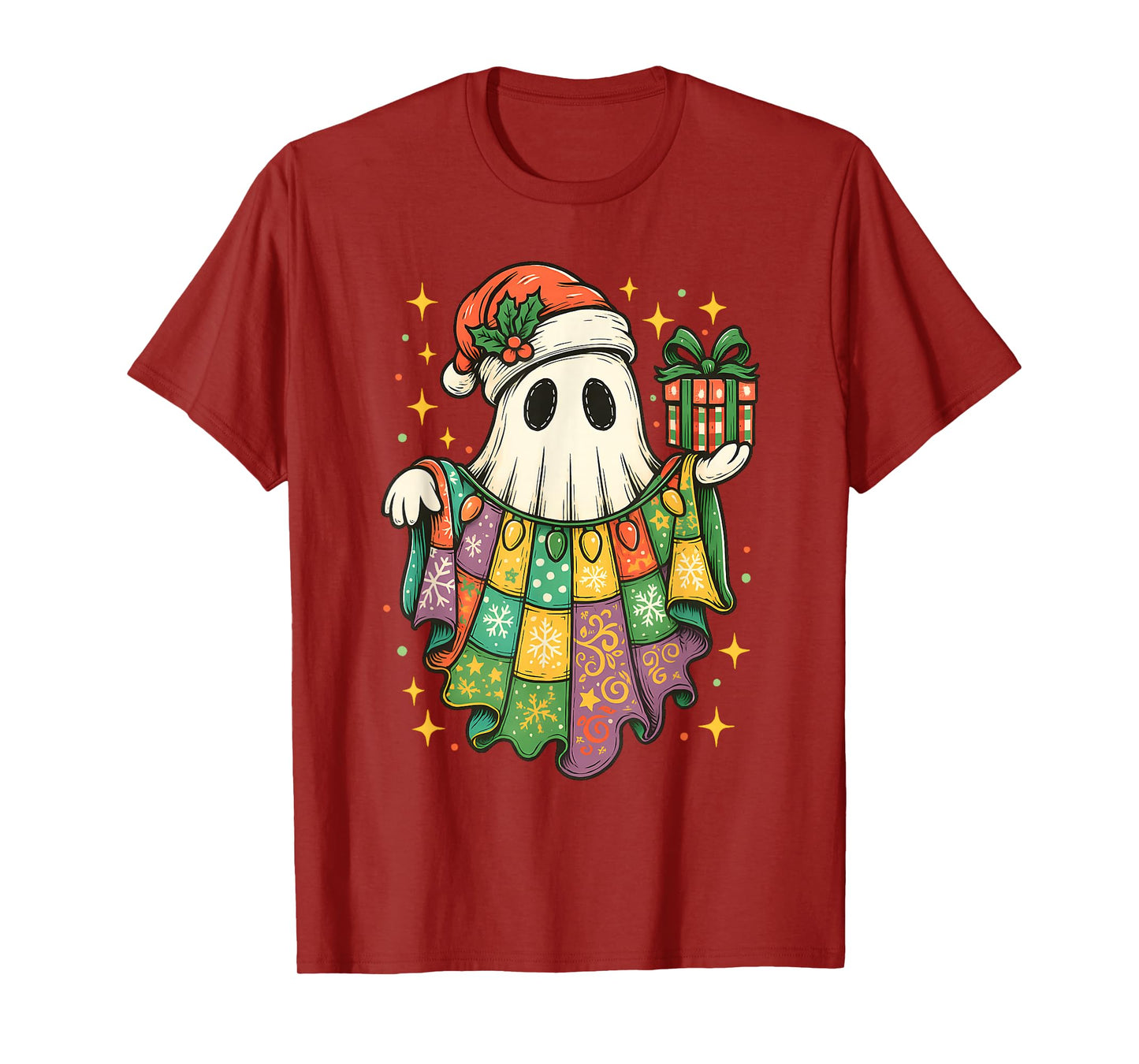 Patchwork Christmas Ghost Christmas, Christmas Boo Ghost T-Shirt