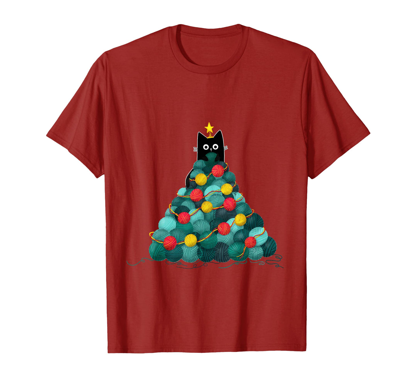 Funny Black Cat Christmas Tree Lights Meow Kitten Women Men T-Shirt