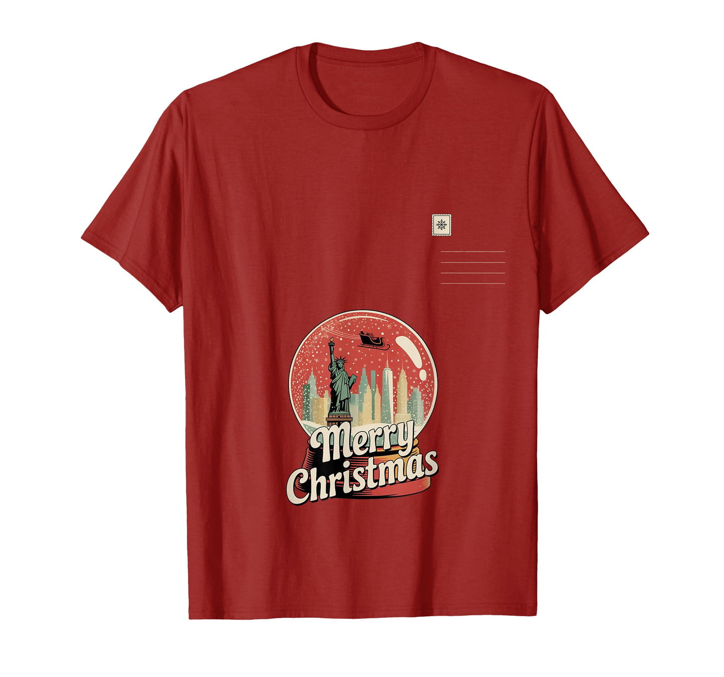 Merry Christmas New York Skyline in Snow Globe Snow Sparkles T-Shirt