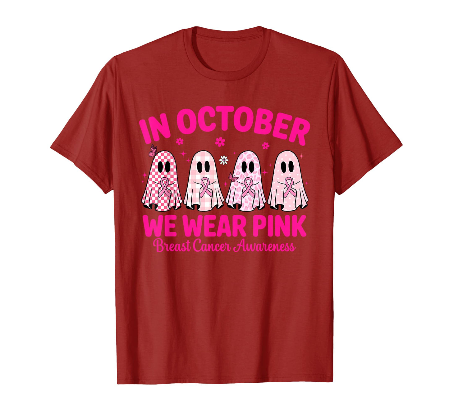 in October We Wear Pink Ghost Breast Cancer Awareness T-Shirt