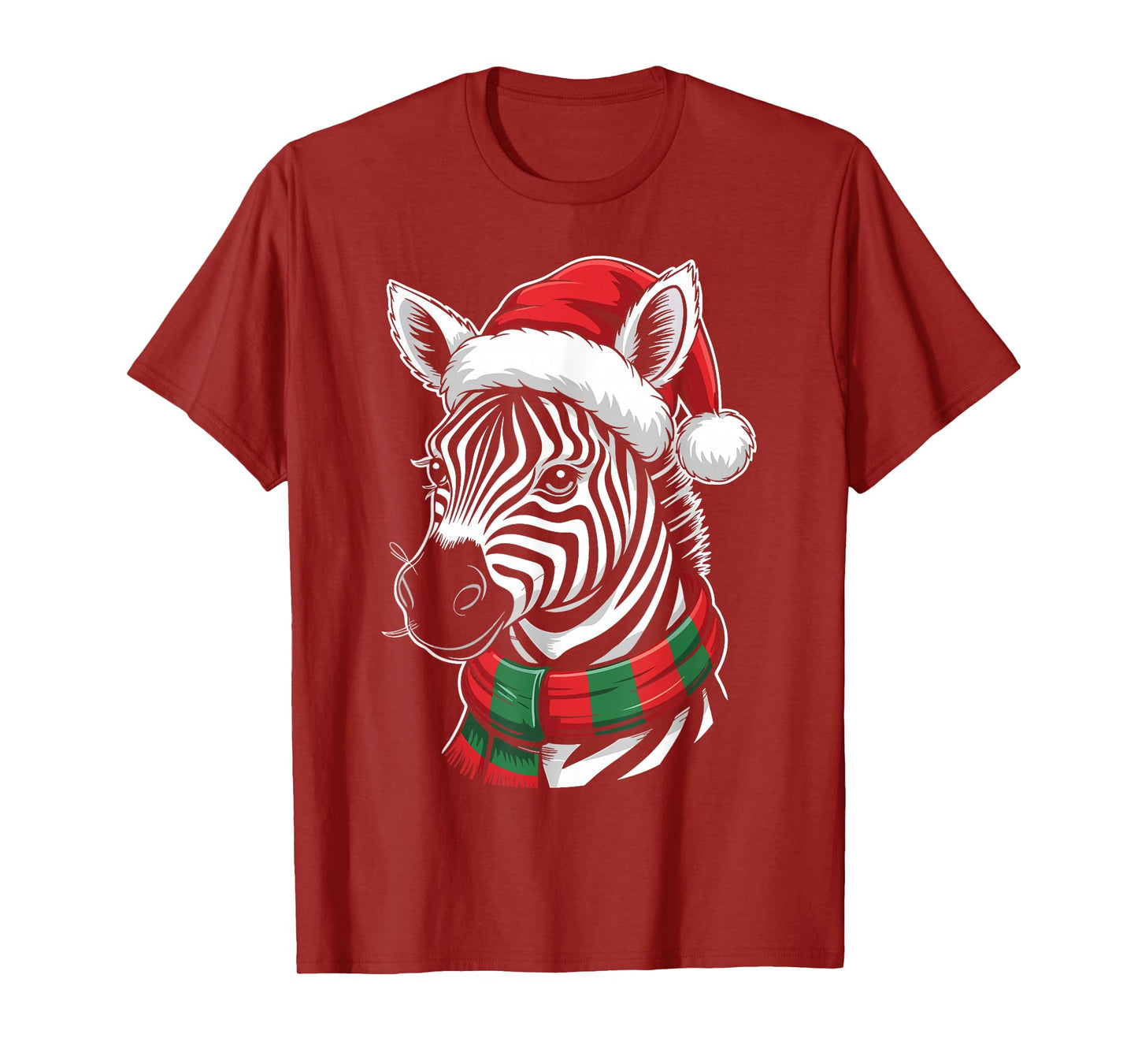 Zebra Xmas Santa Hat Scarf Christmas Costume T-Shirt