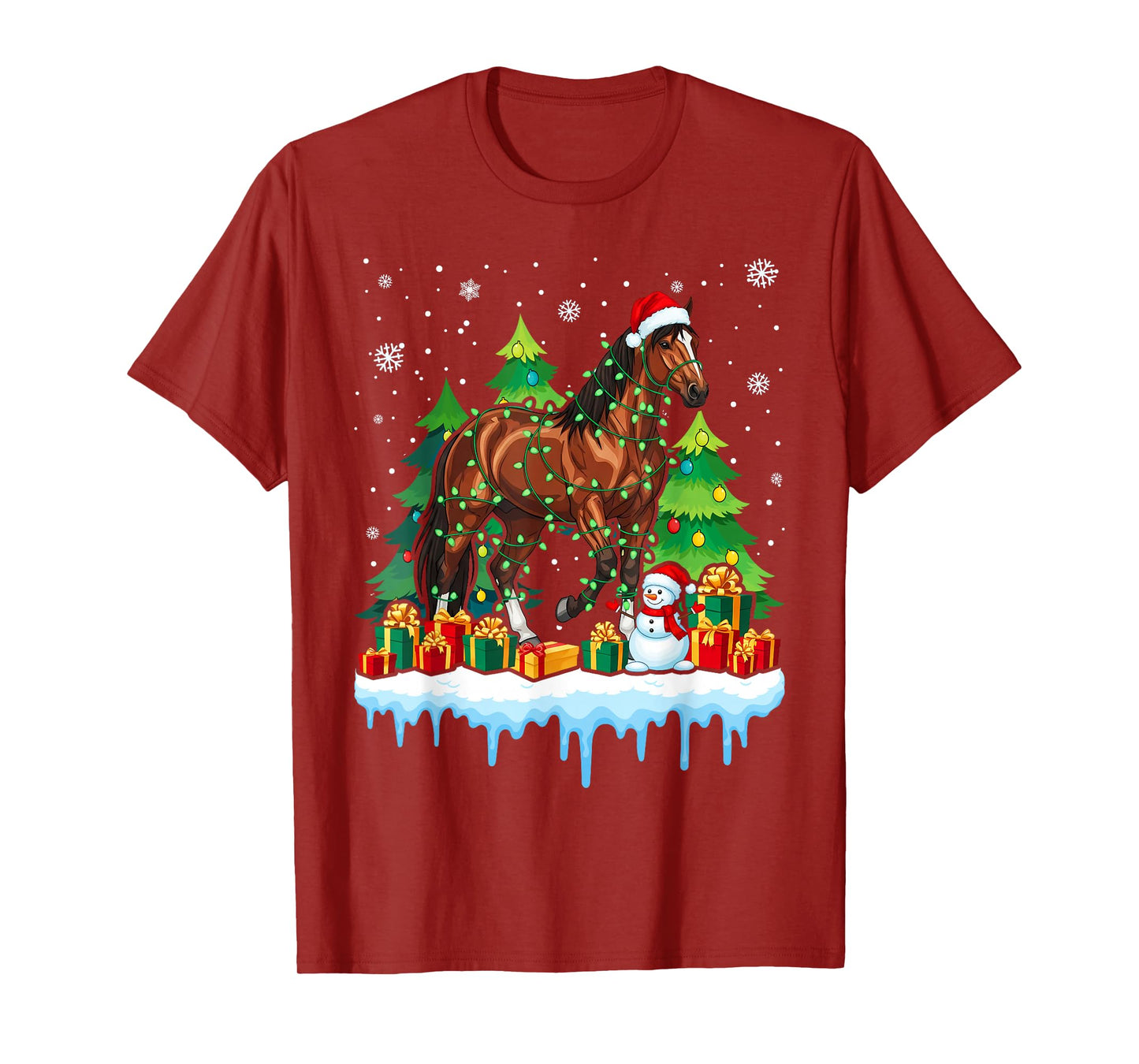 Horse Santa Hat Christmas Lights Riding Funny T-Shirt