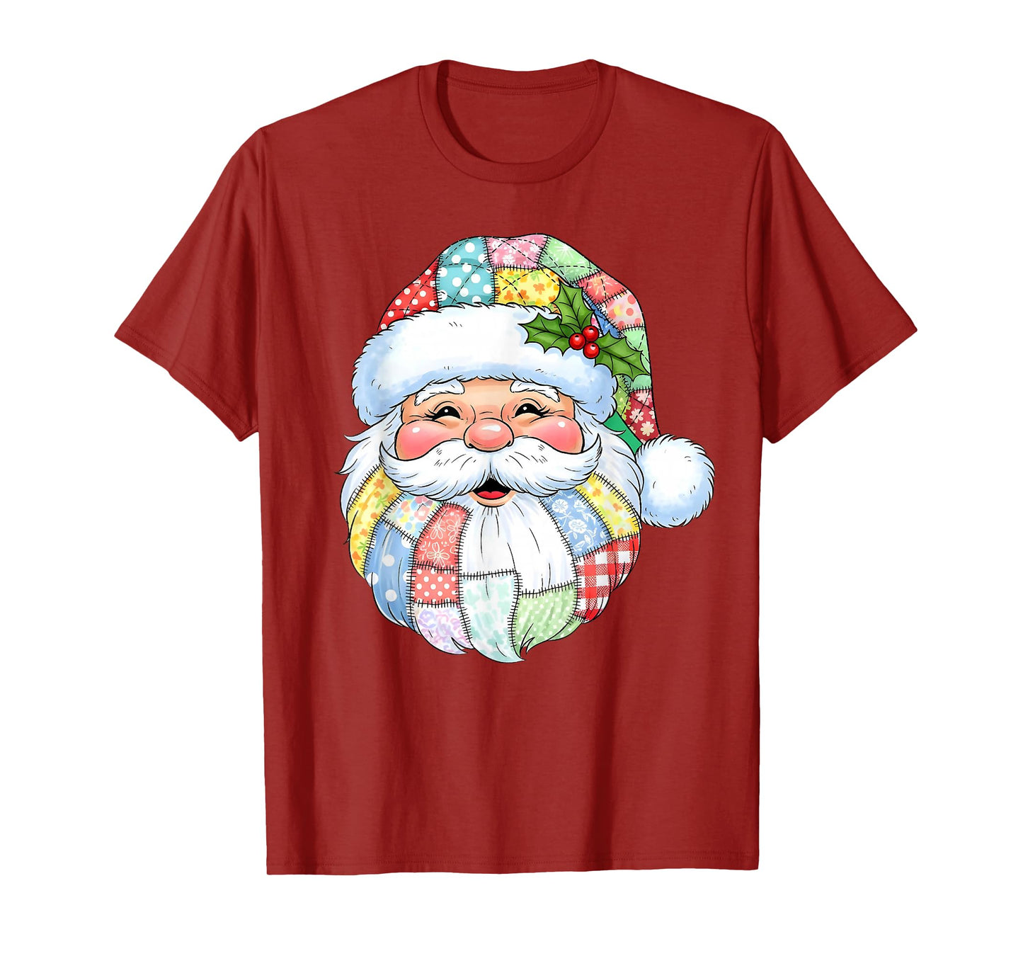 Santa Claus Patchwork Christmas Xmas Family Pajamas Holiday T-Shirt