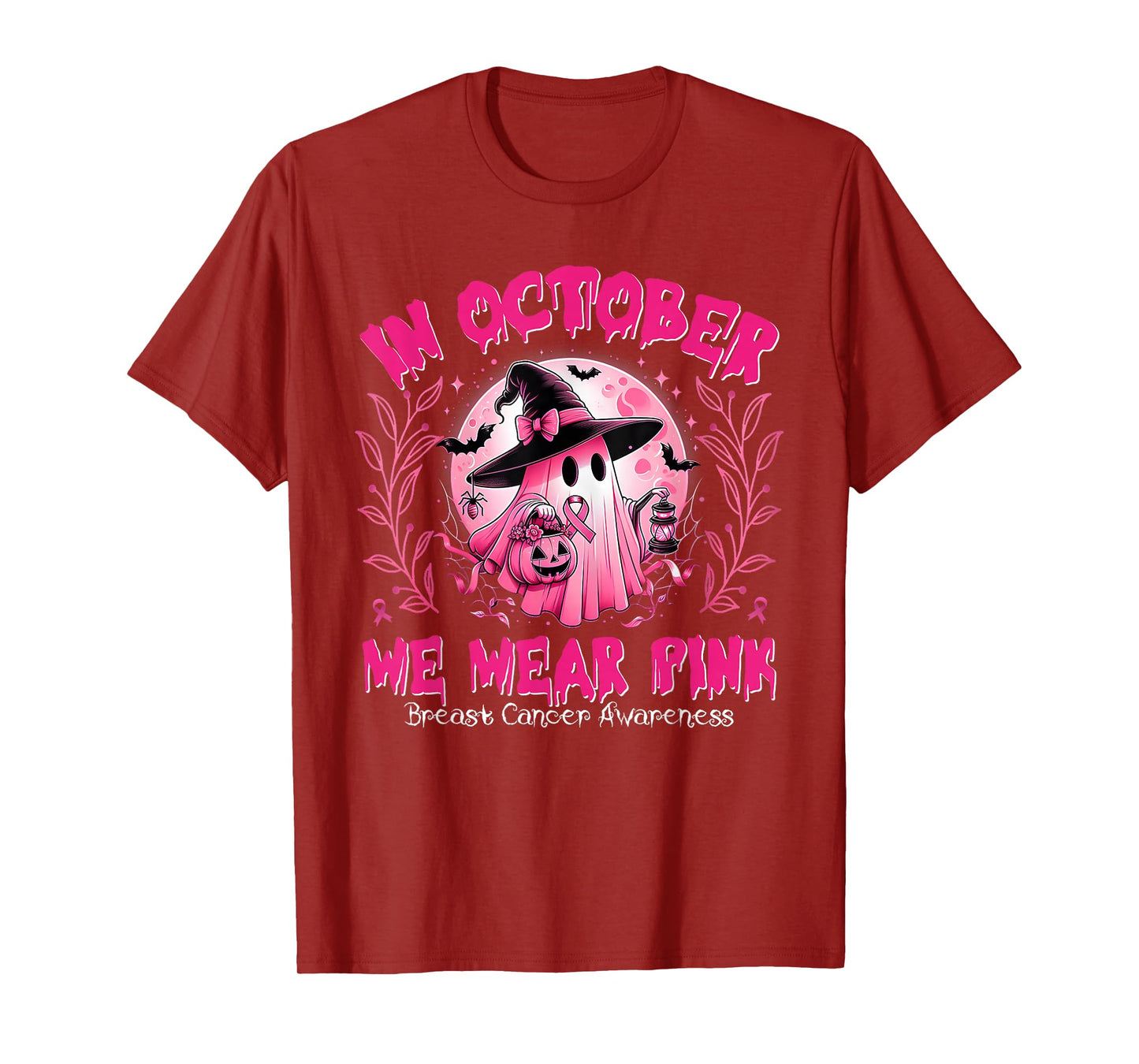 in October We Wear Pink Ghost Breast Cancer Awareness T-Shirt