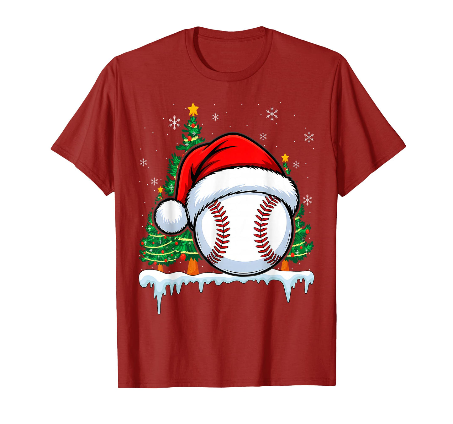 Christmas Baseball Ball Santa Hat Xmas Boys Catcher Pitcher T-Shirt