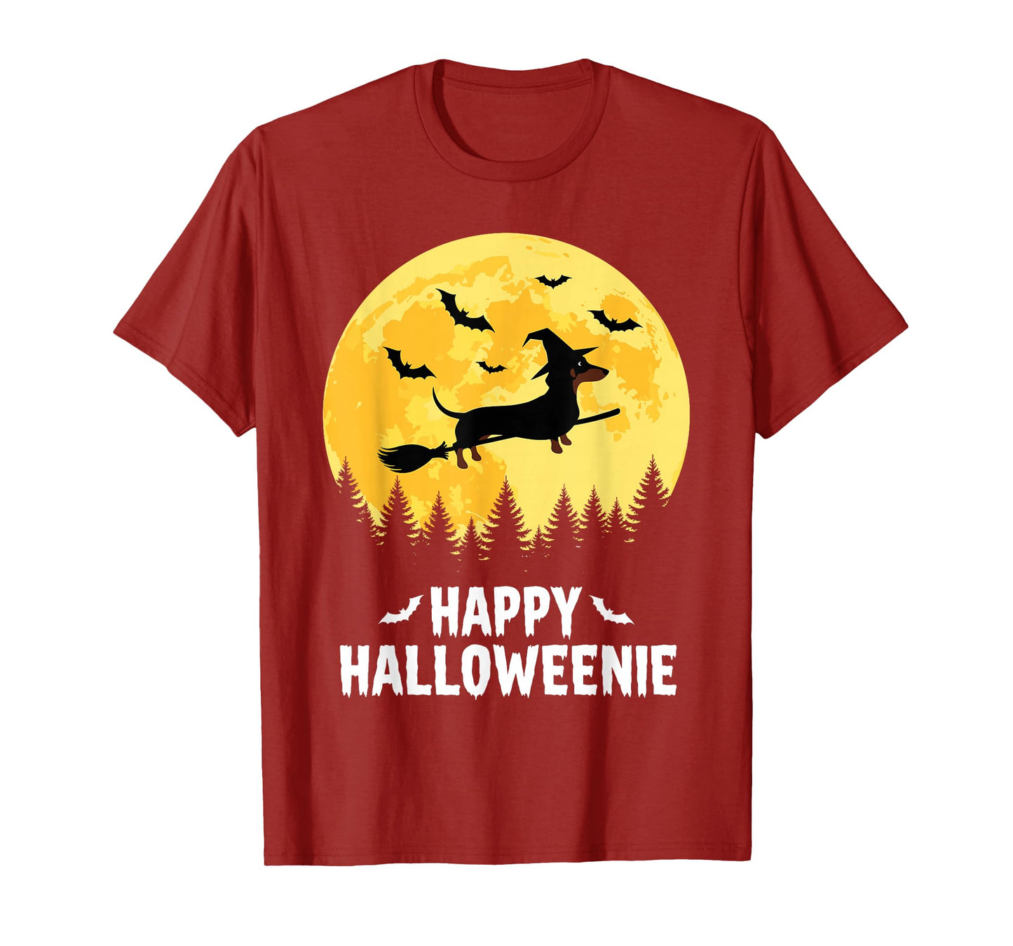 Happy Halloweenie Funny Halloween Dachshund Flying Witch T-Shirt