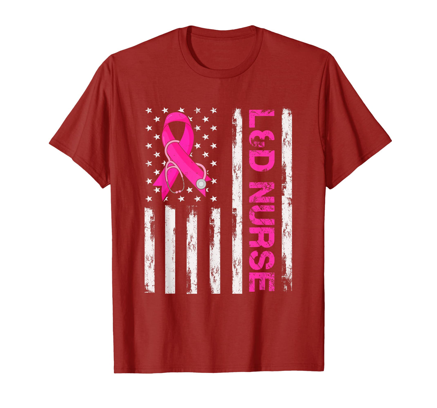L&D Nurse American Flag Breast Cancer Awareness Pink Ribbon Women Men T-Shirt