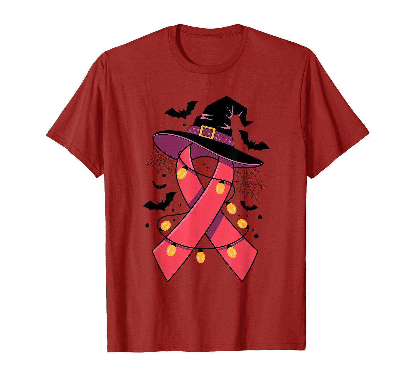 Pink Ribbon Witch Hat Halloween Spider Breast Cancer Warrior T-Shirt