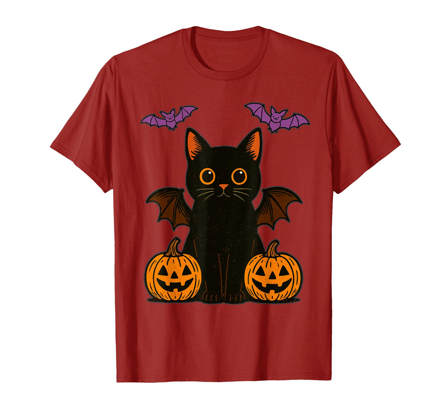 Black Cat Bat Halloween Pumpkin Kitten Lover Feline T-Shirt