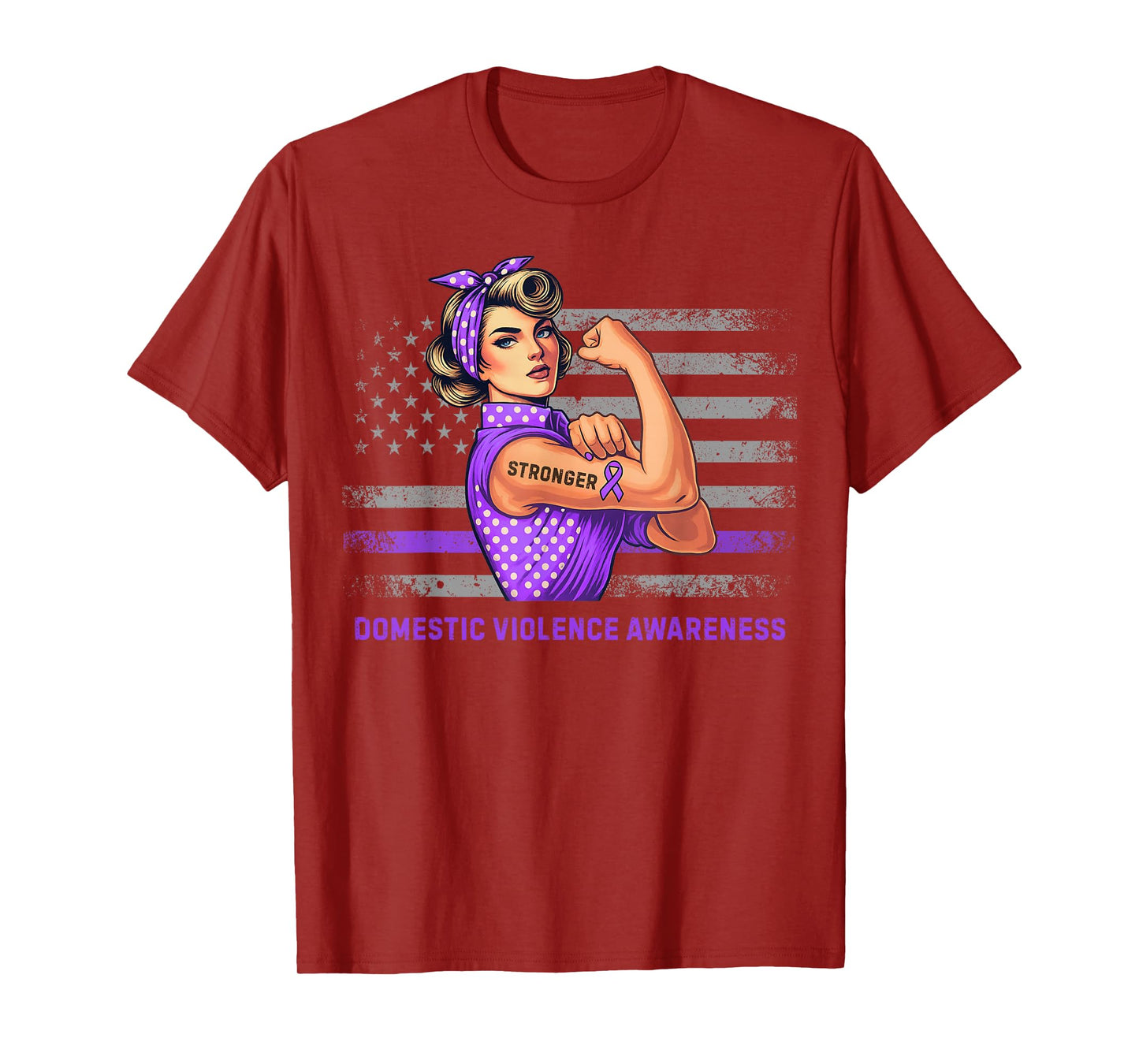 Vintage American Flag Stronger Domestic Violence Awareness T-Shirt