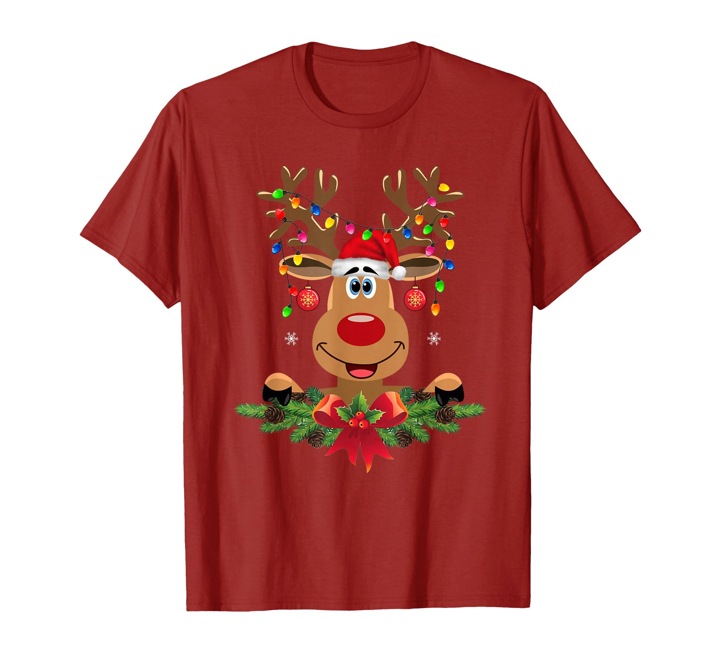 Rudolph Red Nose Reindeer T-Shirt Santa Christmas Men Women T-Shirt