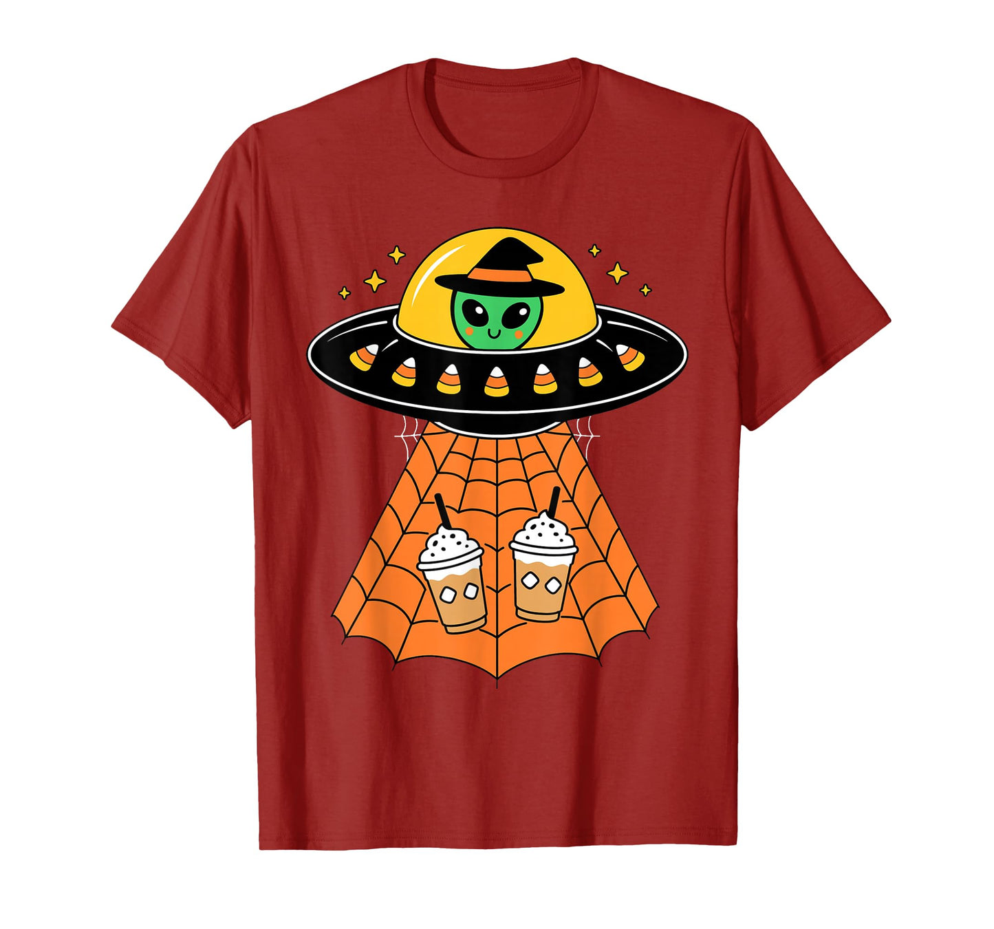Cute Alien UFO Halloween Coffee Pumpkin Humor Costume Candy T-Shirt