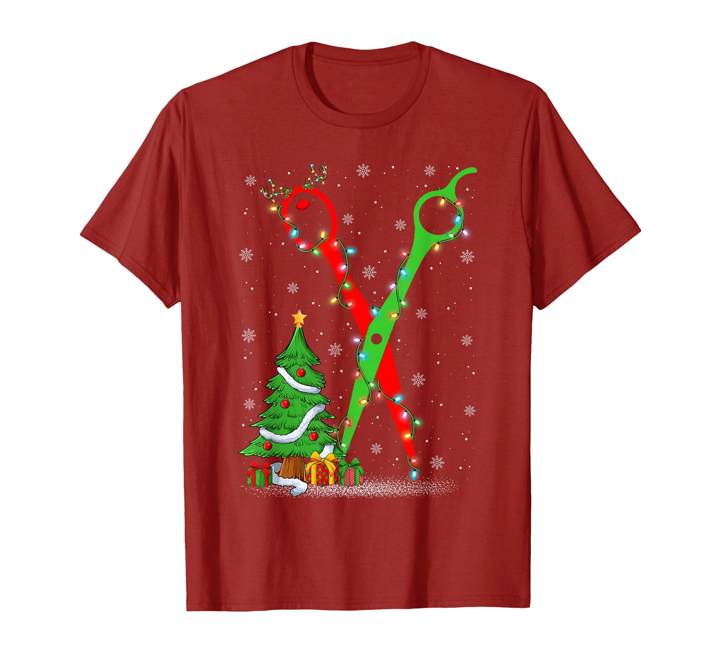 Hairstylist Scissor Xmas Tree Lights Hair Stylist Christmas T-Shirt