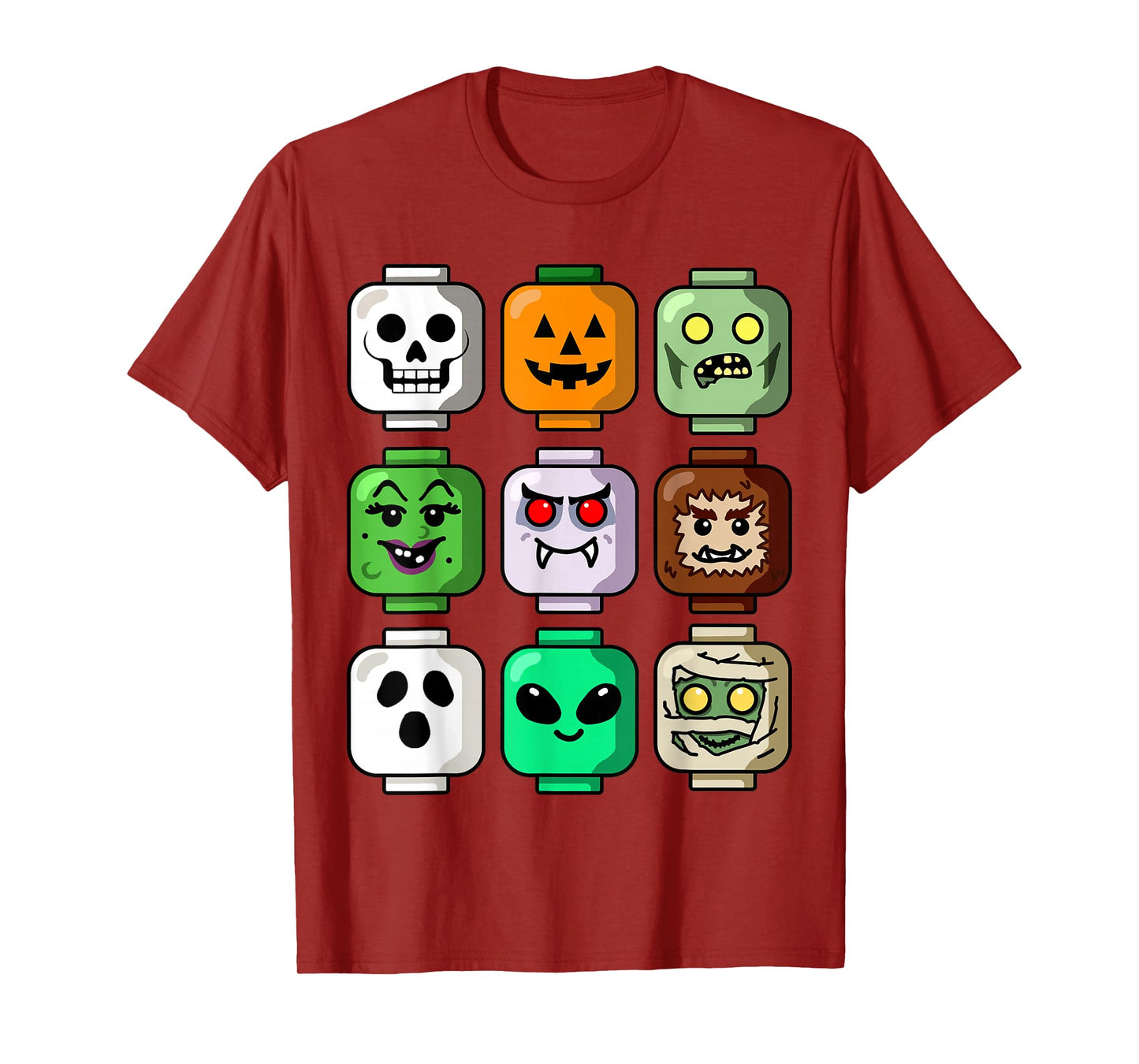 Halloween Building Brick Head Pumpkin Ghost Zombie Boys T-Shirt