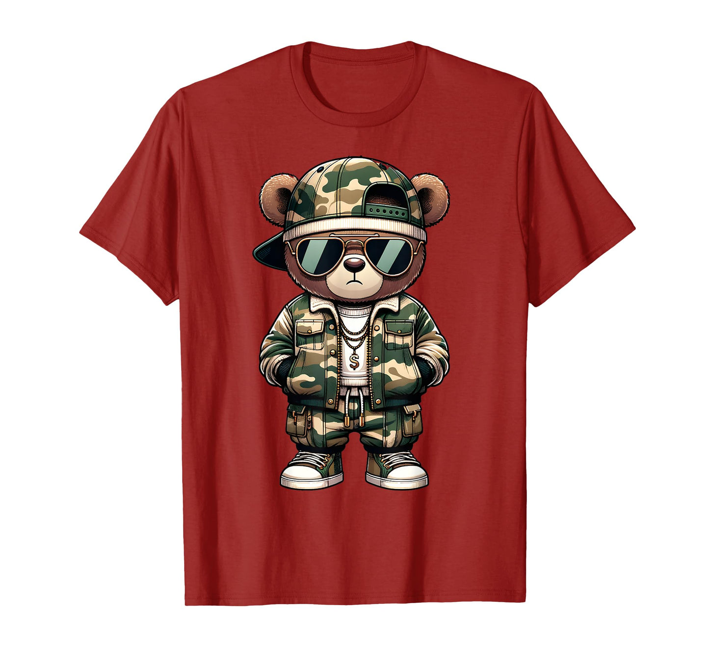 Camo Hip Hop Teddy Bear Camouflage Gangsta Streetwear Hustle T-Shirt