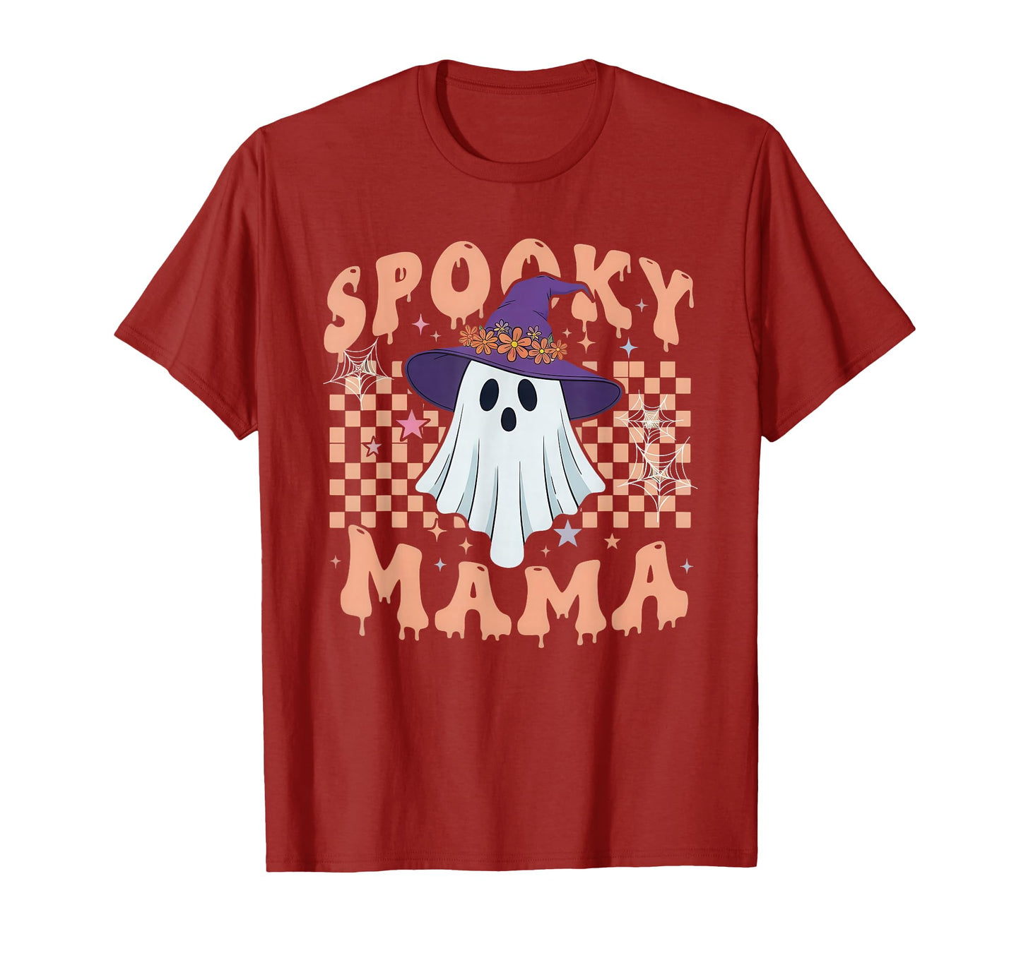 Spooky Mama Ghost Witch Hat Halloween Retro Mom T-Shirt