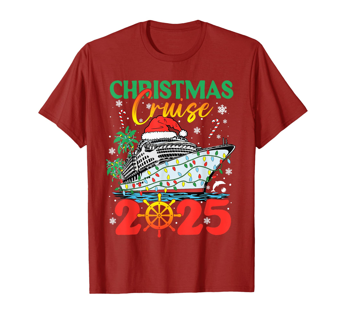 Christmas Cruise 2025 Santa Candy Cane Holiday Xmas Lights T-Shirt
