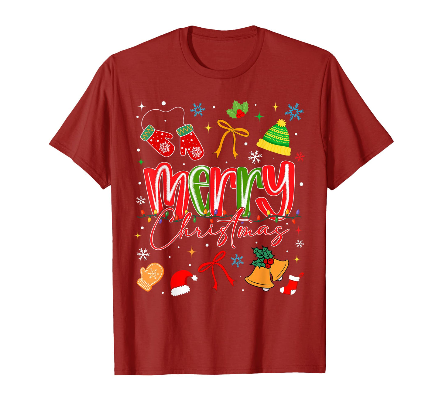Merry Christmas Santa Hat Bow Lights Xmas Pajamas Girly T-Shirt