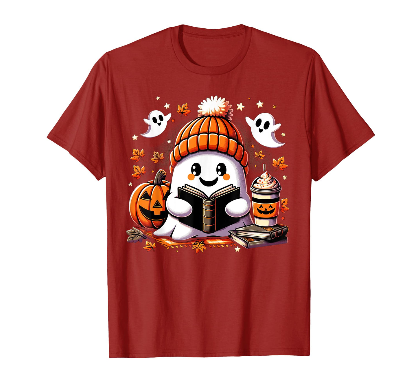Snug Ghost Reading A Book Halloween Vibes Autumn Love Fall T-Shirt