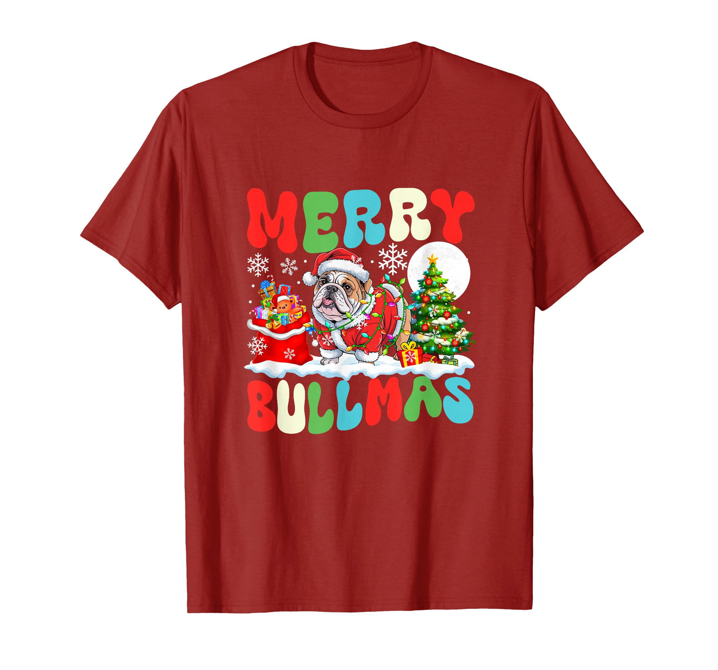 Merry Bullmas Christmas Santa Bulldog Colorful Costume Owner T-Shirt