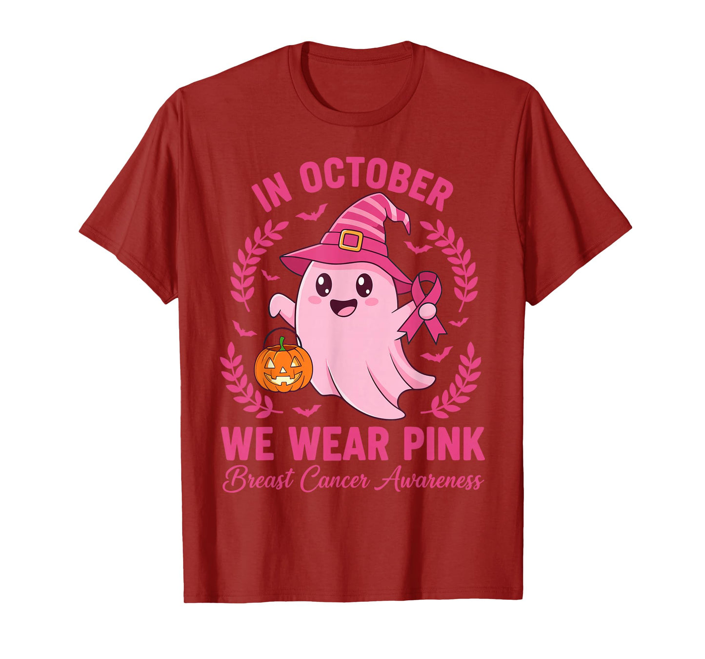 in October We Wear Pink Women Halloween Breast Cancer T-Shirt