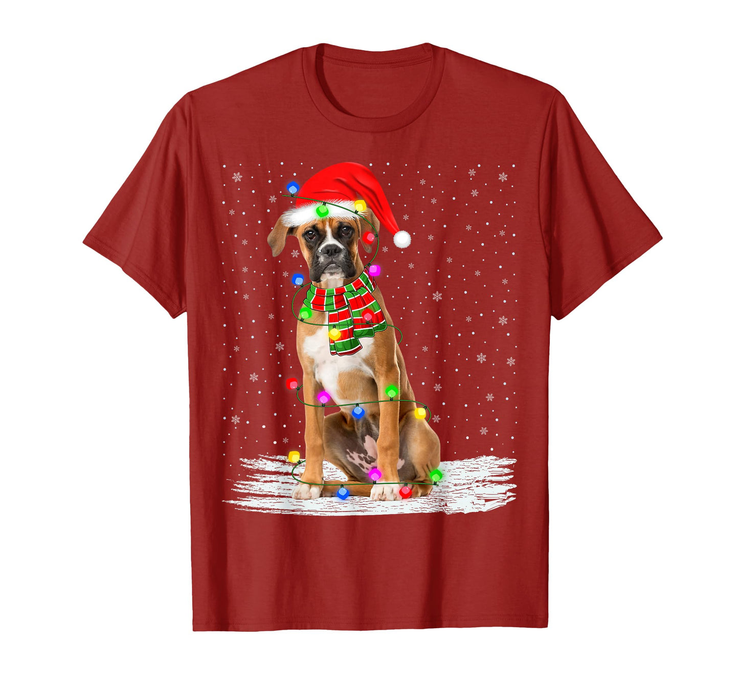 Boxer Dog Christmas Lights Holiday Santa Xmas Pajamas T-Shirt