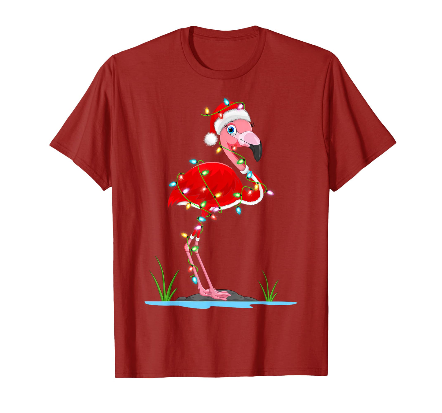 Flamingo Christmas Lights Santa Costume Cute Animal Xmas T-Shirt