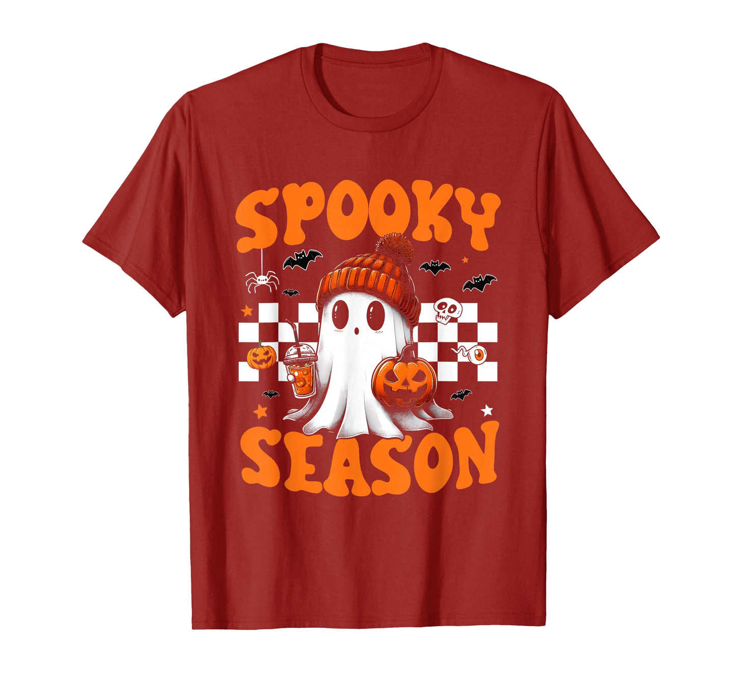 Groovy Spooky Season Retro Ghost Holding Pumpkin Halloween T-Shirt