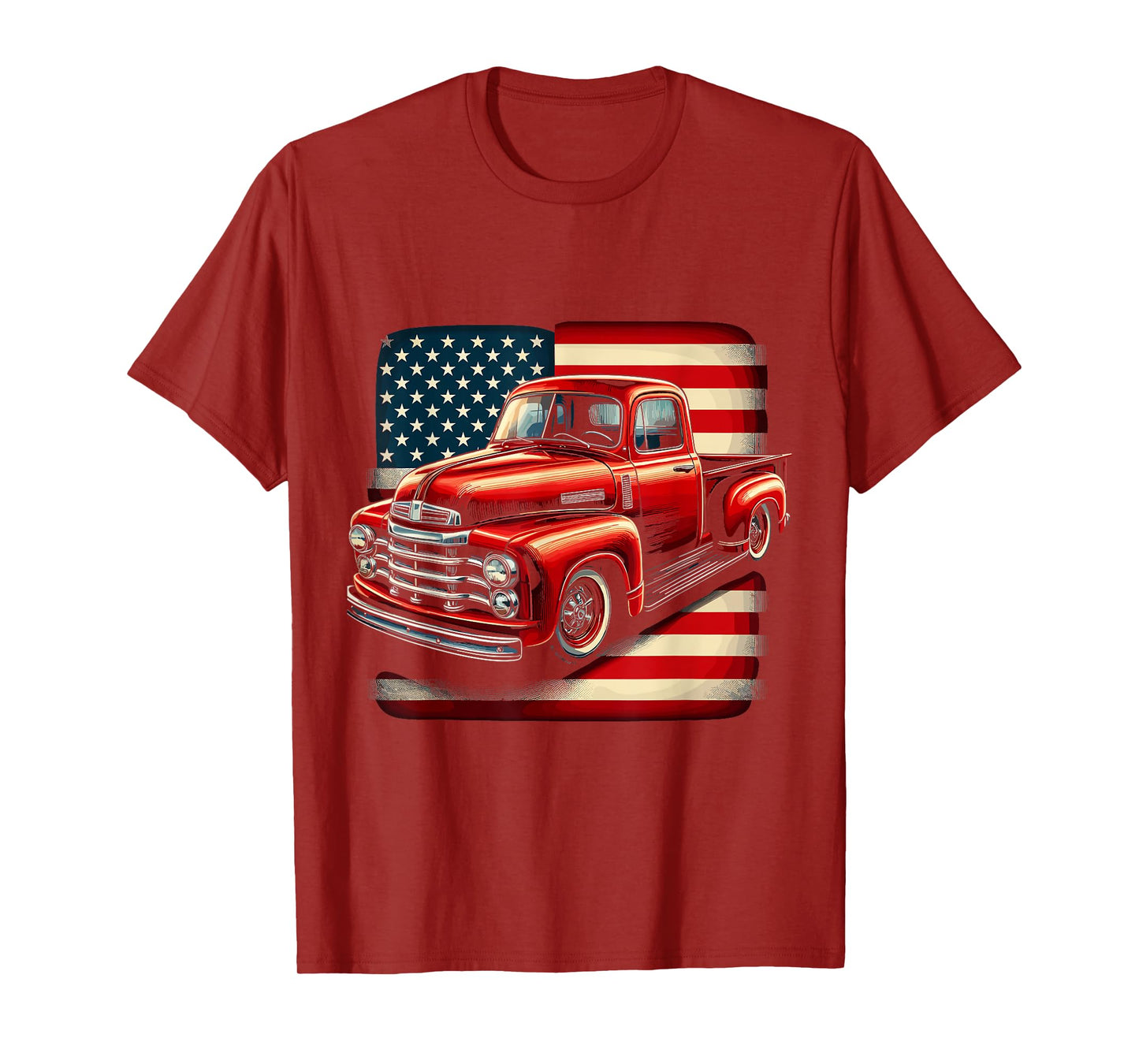 Classic Old Pickup Truck 4th of July Patriotic American Flag T-Shirt