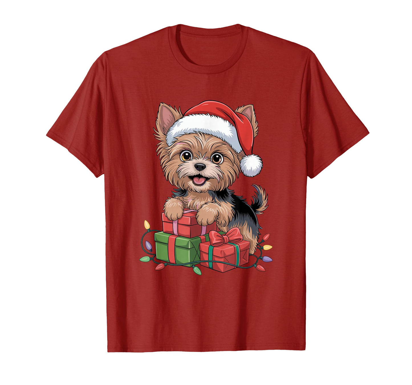 Cute Yorkshire Terrier Santa Hat Christmas Yorkie Dog Lover T-Shirt