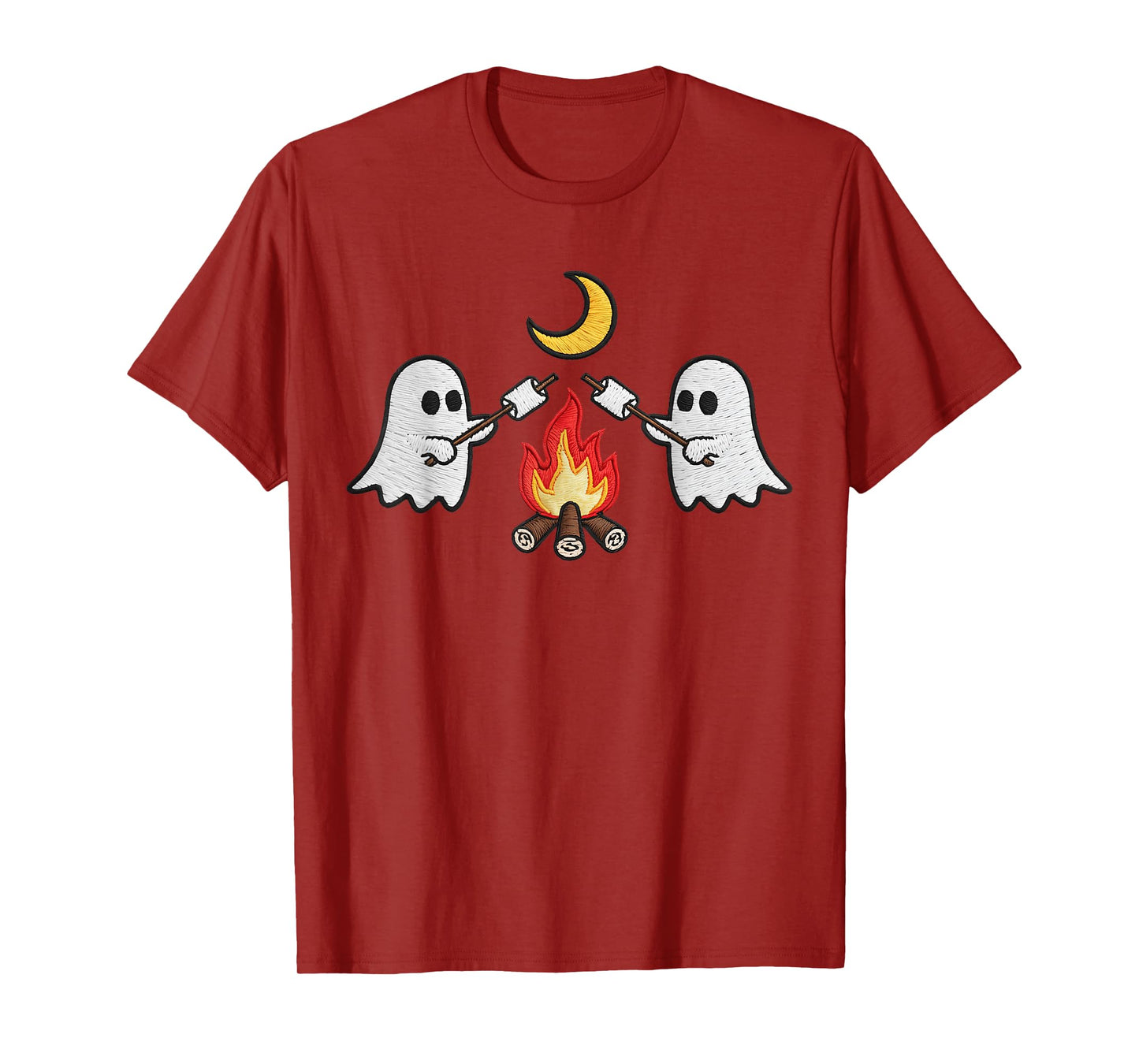 Ghost Campfire Kids Boys Embroidered Halloween Spooky Season T-Shirt
