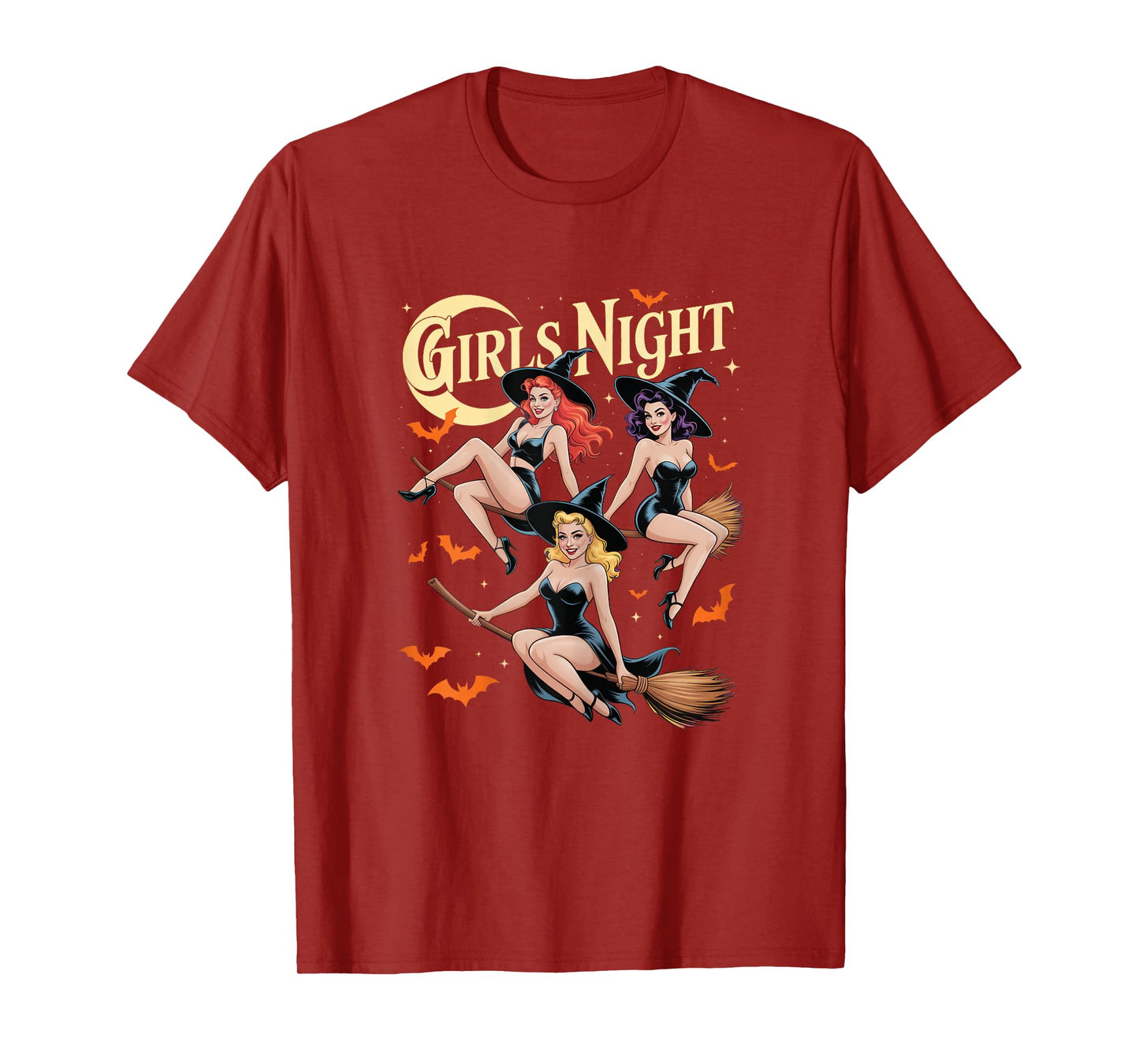 Girls Night Witches Halloween Pin Up Sexy Retro Glam Spooky T-Shirt