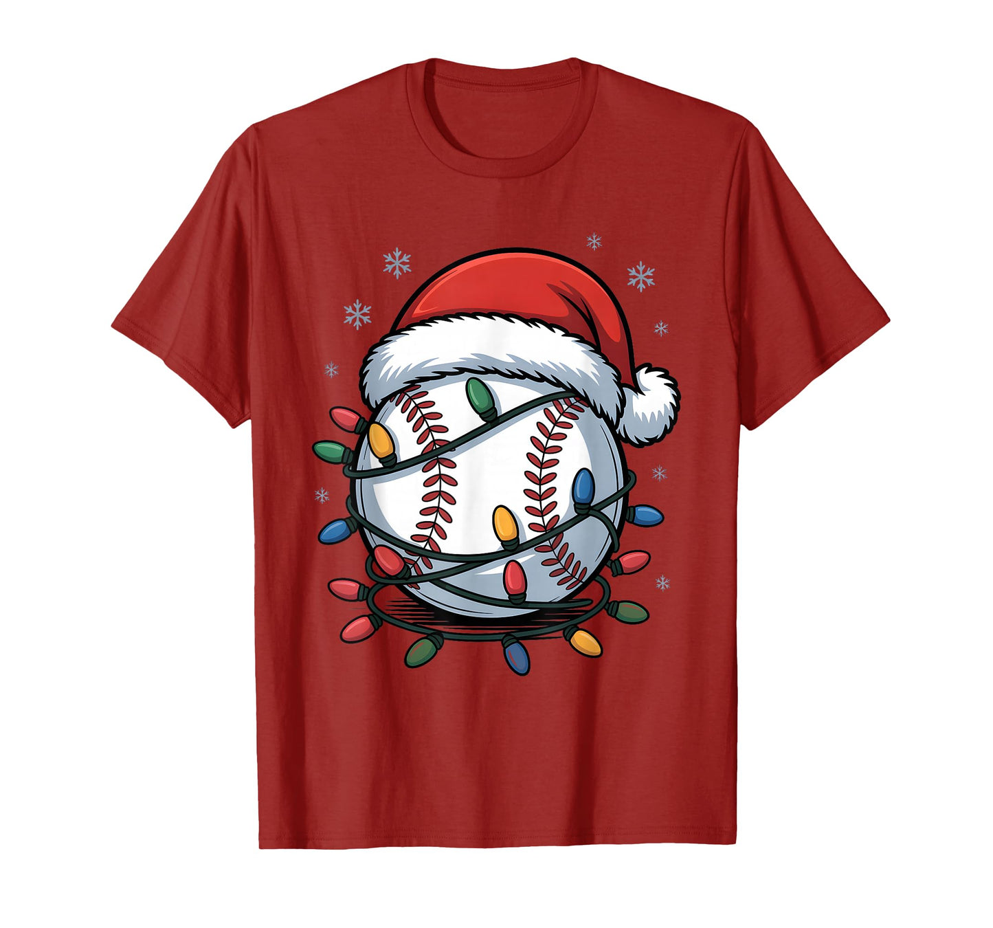 Baseball Santa Hat Christmas Holiday Lights T-Shirt