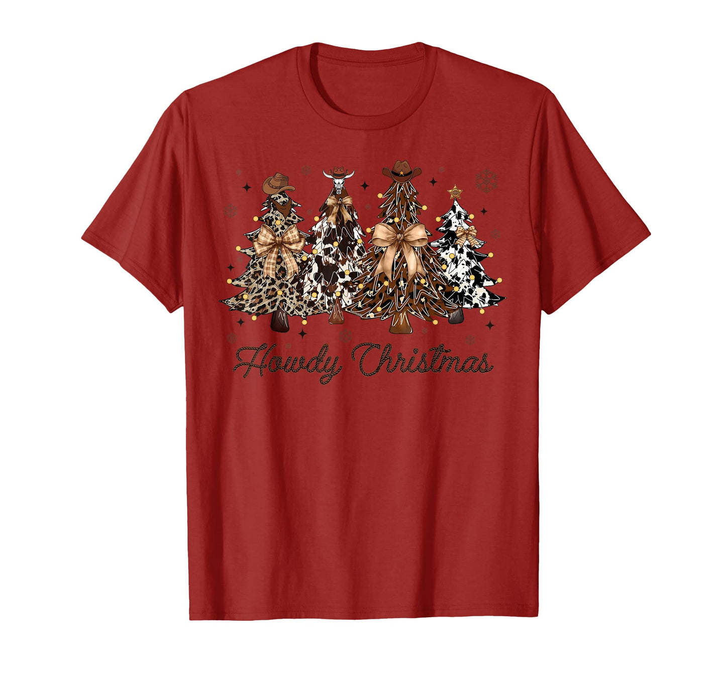 Howdy Christmas Western Cowboy Farm Christmas Trees Bow Xmas T-Shirt