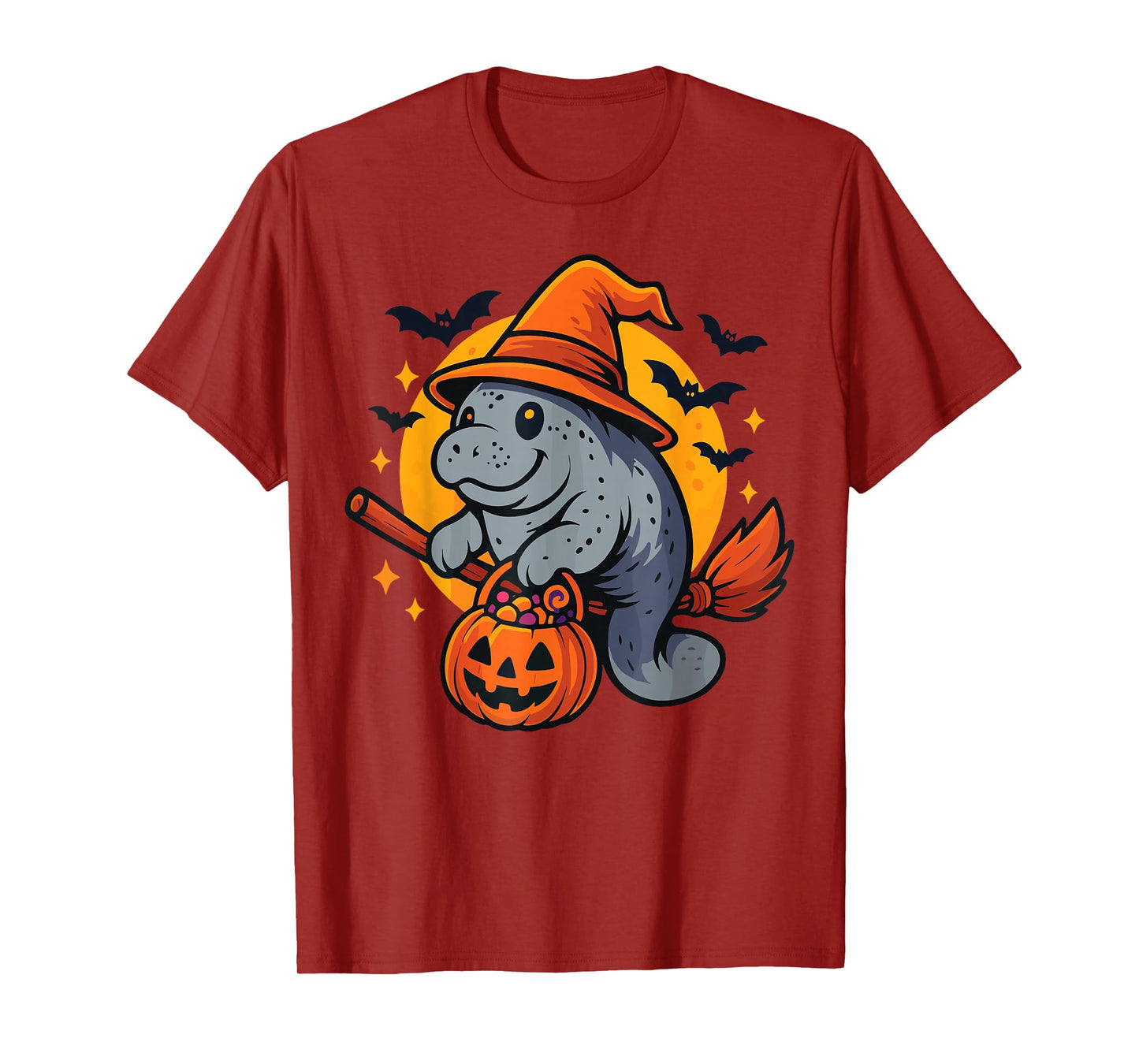 Manatee Witch Hat Pumpkin Halloween Costume Men Women Kids T-Shirt