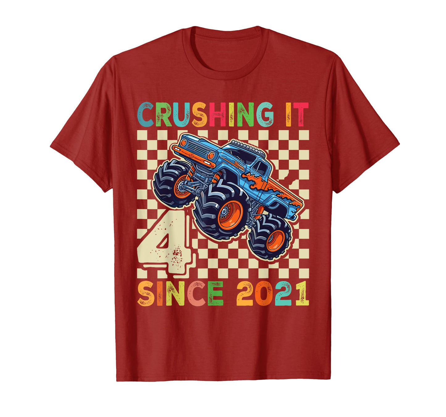 Birthday Monster Truck 4 year Old Boys 4th Party Born 2021 T-Shirt