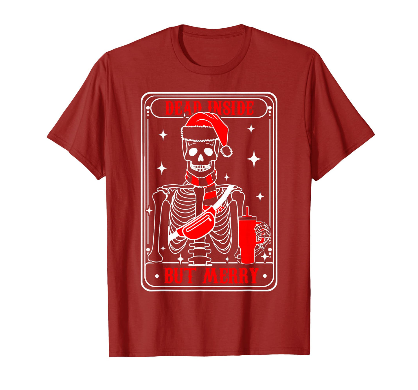 Tarot Dead Inside But Merry Skeleton Holiday Design T-Shirt