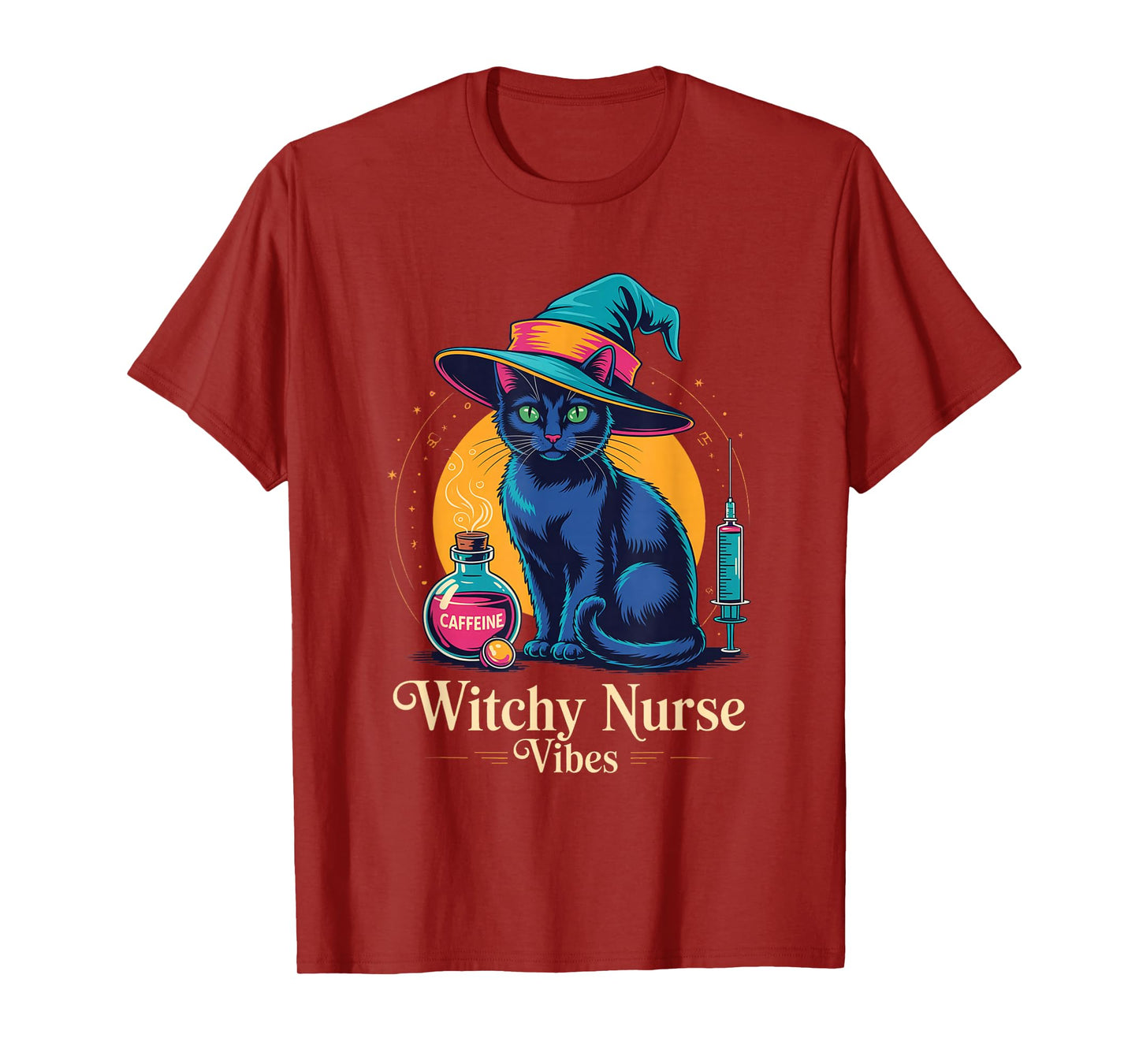 Witchy Nurse Vibes Black Cat Halloween | Magical Cat Mom T-Shirt