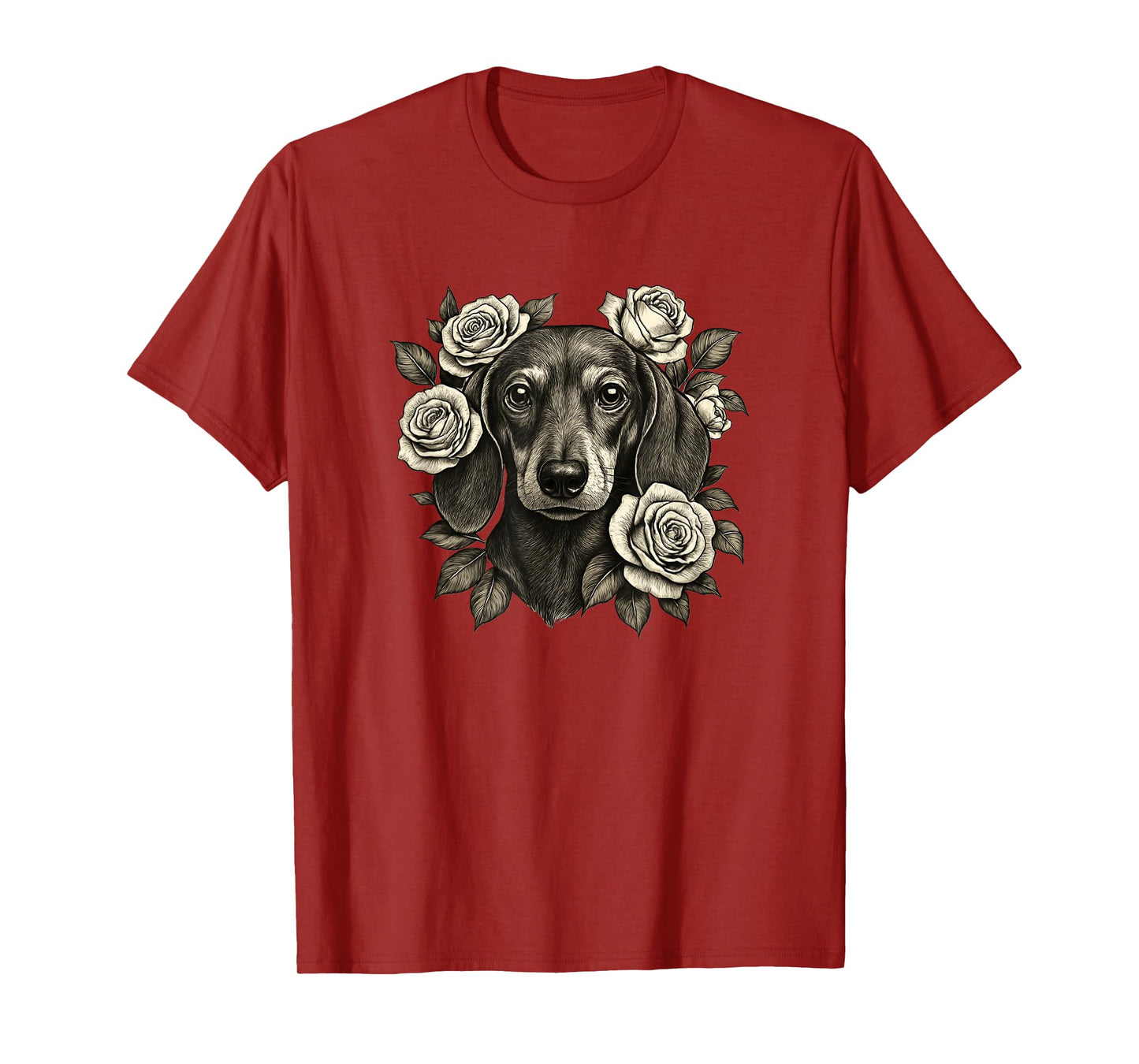 Dachshund Vintage Roses Retro Tattoo T-Shirt