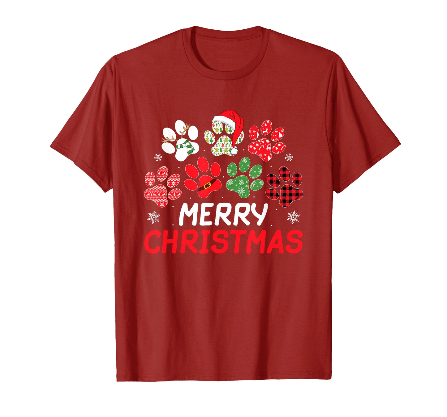 Merry Christmas Dog Paw Funny Puppy Dog Lover Men Women Kids T-Shirt