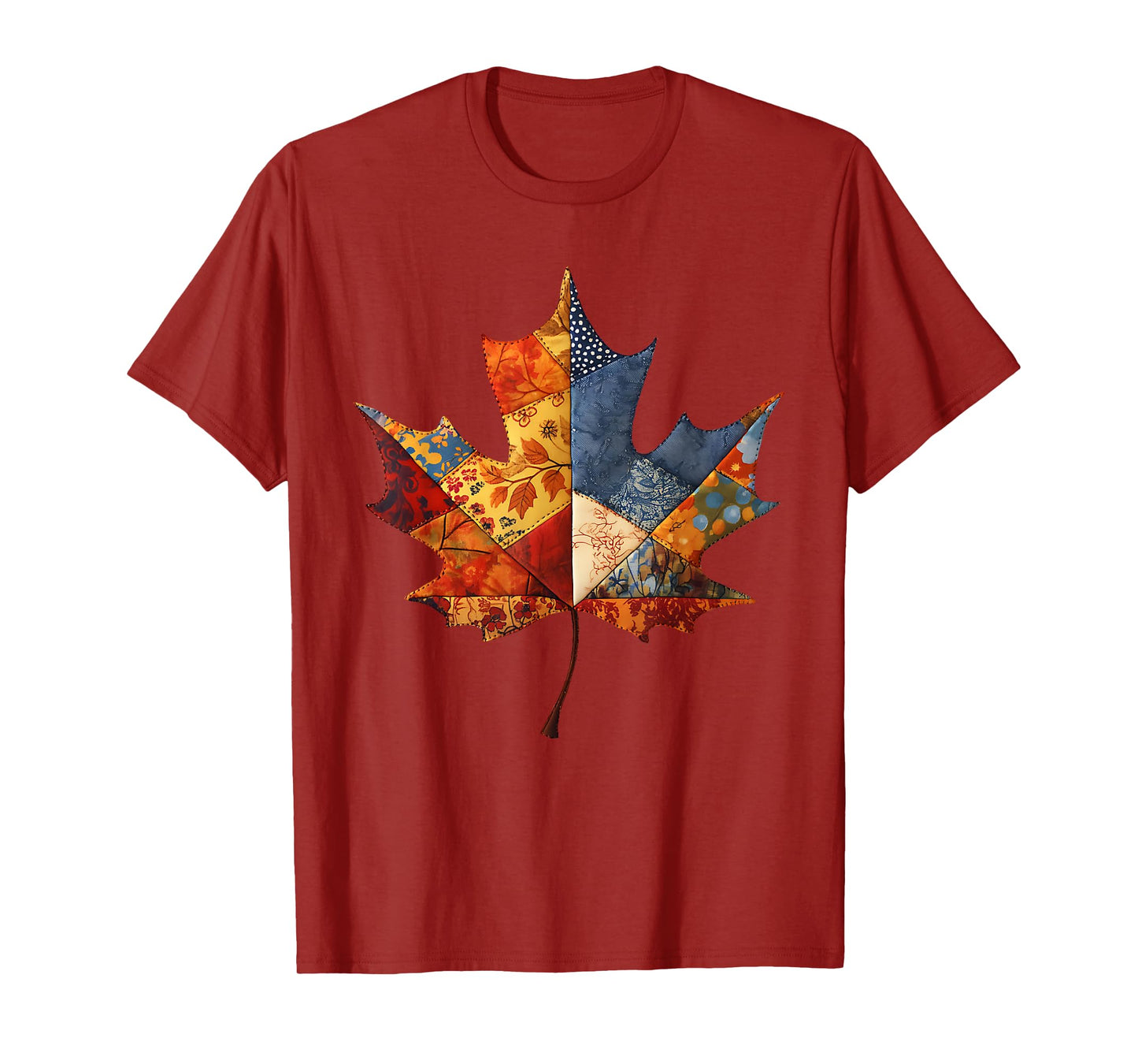 Vintage Quilted Patchwork Fall Autumn Maple Leaf Art T-Shirt