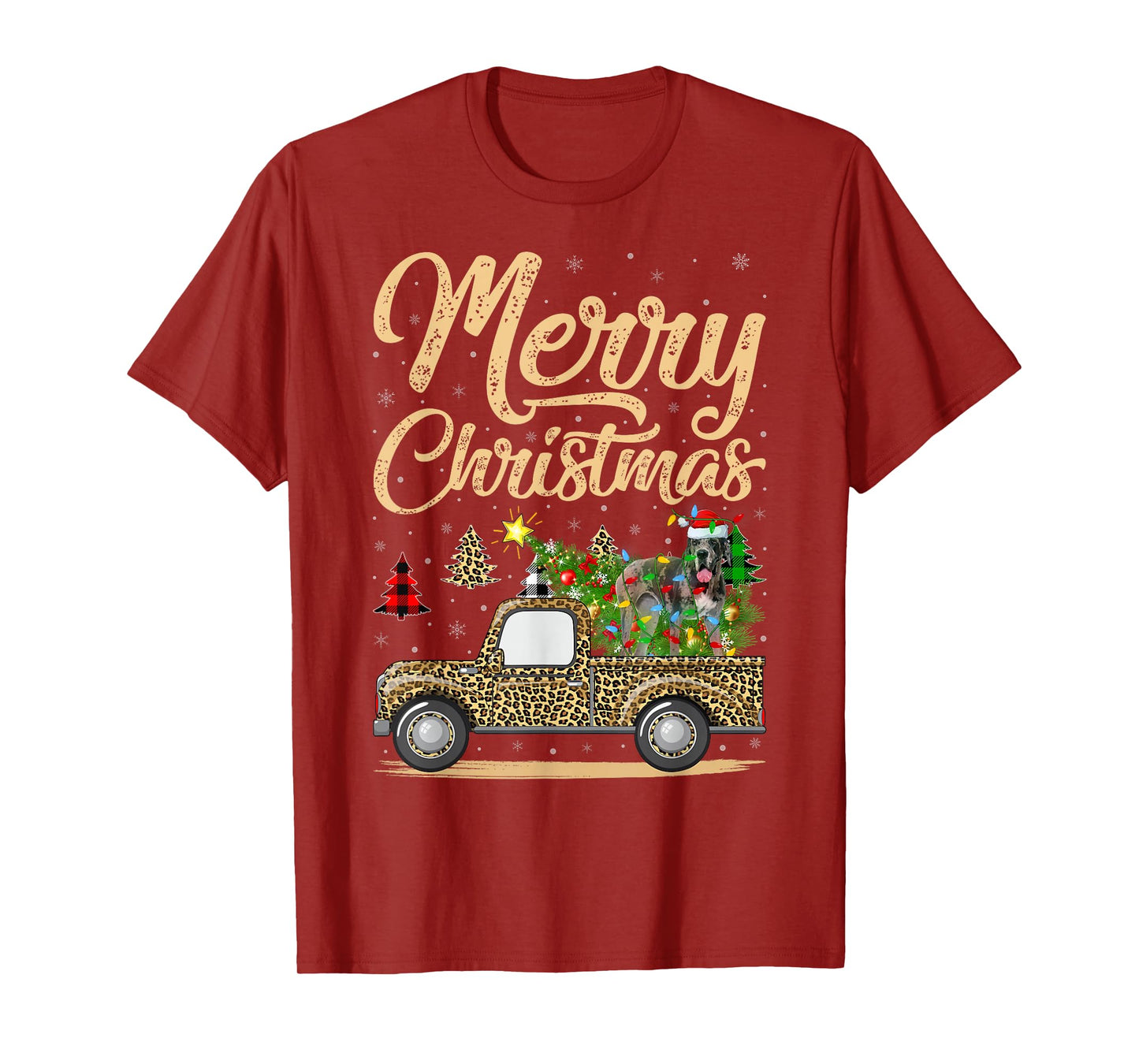 Great Dane Dog On Christmas Tree Leopard Truck Xmas Pajamas T-Shirt